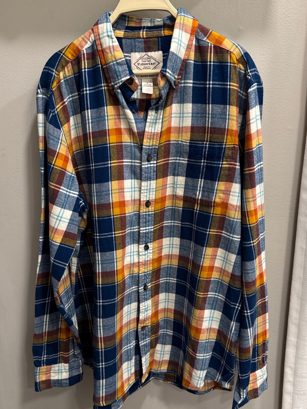 Men’s St. John's Bay Navy, White & Mustard Plaid Button-Down Shirt